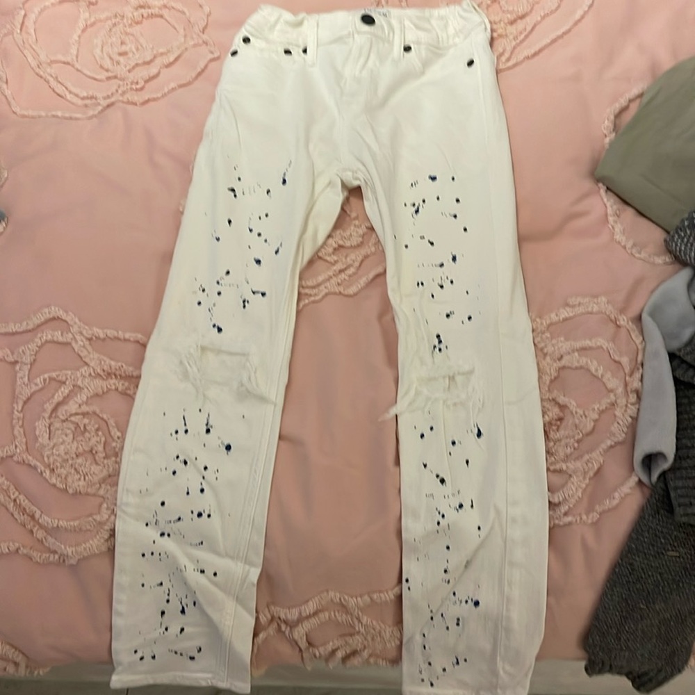 Abercrombie kids jeans, white with blue paint splatters size slim 9/10
